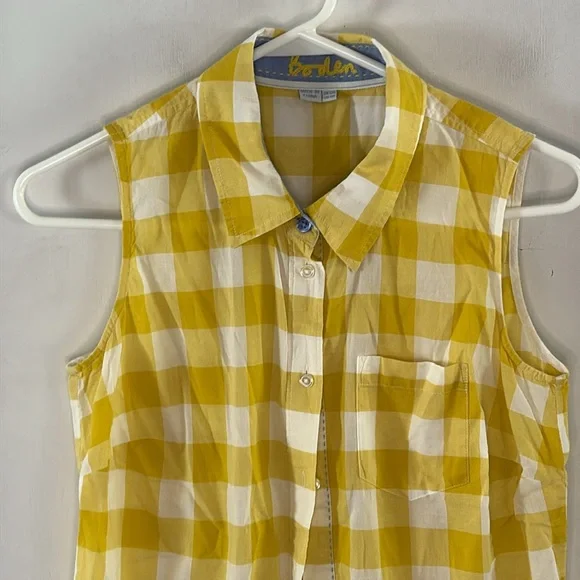Boden  bright yellow white gingham fitted sleeveless blouse shirt Size 8 - Picture 2 of 7